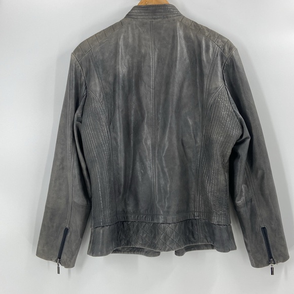 Bernardo leather grey metallic zip front jacket quilting look detail pockets - Picture 13 of 16